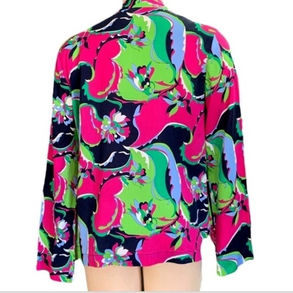 Talbots Colorful Floral BOHO Band Collar Single Button Blouse Sz 10 #247C - Picture 4 of 6